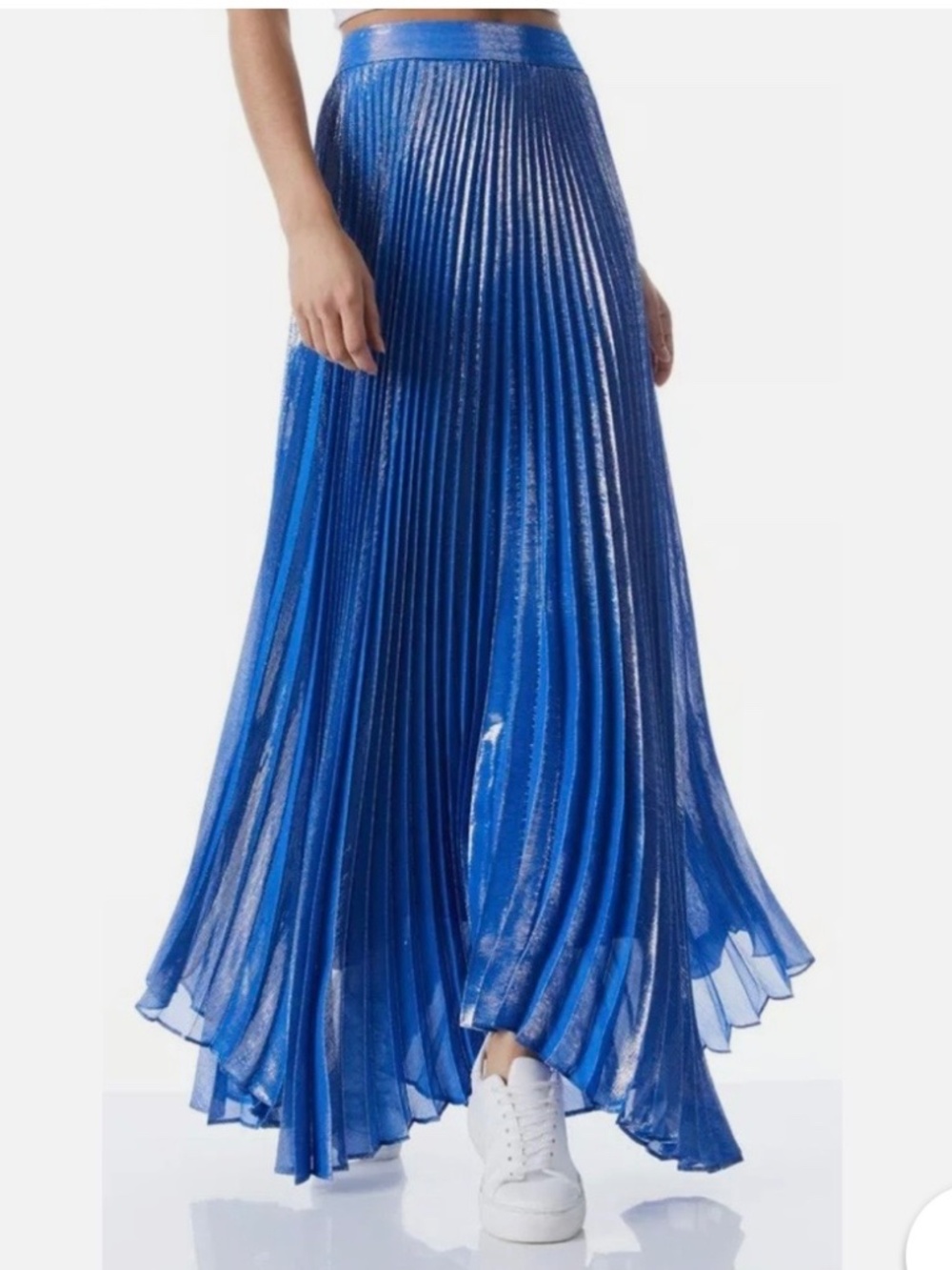 Alice & Olivia Sunburst Palace Blue Katz Pleated Silk Maxi Skirt